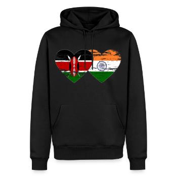Kenia Indien Flagge Herz used - Männer Premium Bio Hoodie - Schwarz - Vorne - Nico (187cm)