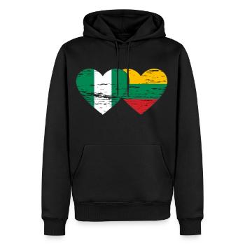 Drapeau Nigeria Lituanie coeur utilisé - Sweat à capuche Premium bio Homme - noir - Devant - Nico (187cm)