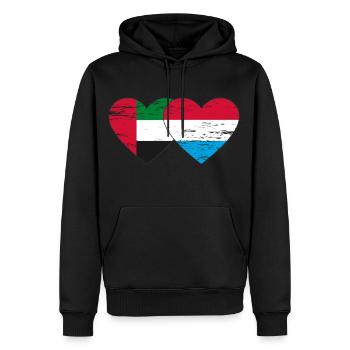 Émirats arabes unis Luxembourg Drapeau Coeur - Sweat à capuche Premium bio Homme - noir - Devant - Nico (187cm)