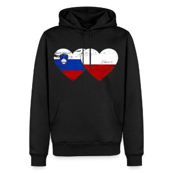 Slovénie Pologne drapeau coeur utilisé - Sweat à capuche Premium bio Homme - noir - Devant - Nico (187cm)
