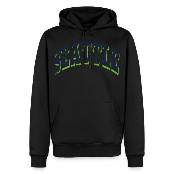 Seattle - Männer Premium Bio Hoodie - Schwarz - Vorne - Nico (187cm)