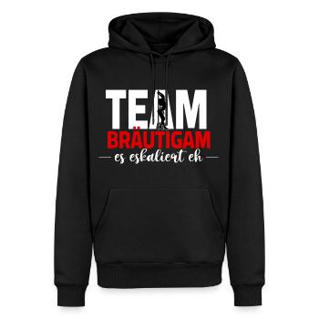 JGA - Team Bräutigam es eskaliert eh - Männer Premium Bio Hoodie - Schwarz - Vorne - Nico (187cm)