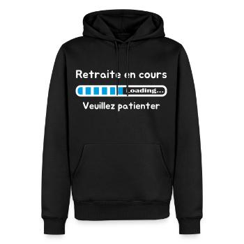retraite en cours veuillez patienter design humour - Sweat à capuche Premium bio Homme - noir - Devant - Nico (187cm)