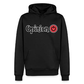 Nenne mir deine Meinung. Meinung OFF - Männer Premium Bio Hoodie - Schwarz - Vorne - Nico (187cm)