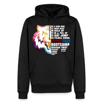 POWER TIGER BOOTCAMP - HALB Tiger, HALB Übungen EN - Männer Premium Bio Hoodie - Schwarz - Vorne - Nico (187cm)