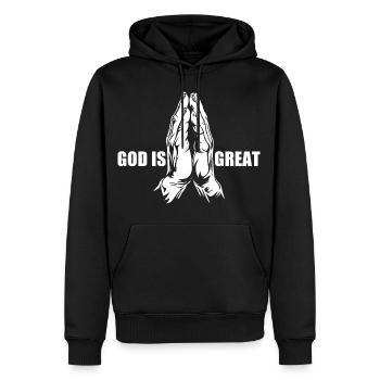 God is great - Beten - Gebet - betende Hände - Männer Premium Bio Hoodie - Schwarz - Vorne - Nico (187cm)
