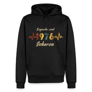 Geburtstag Baujahr 1976 Herzschlag Spruch - Männer Premium Bio Hoodie - Schwarz - Vorne - Nico (187cm)