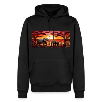 Sunset over savanna - elephants - Men’s Premium Organic Hoodie - black - Front - Nico (187cm)