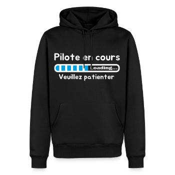 pilote en cours veuillez patienter humour design - Sweat à capuche Premium bio Homme - noir - Devant - Nico (187cm)