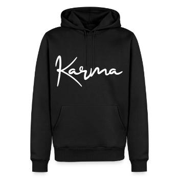 Karma - Männer Premium Bio Hoodie - Schwarz - Vorne - Nico (187cm)