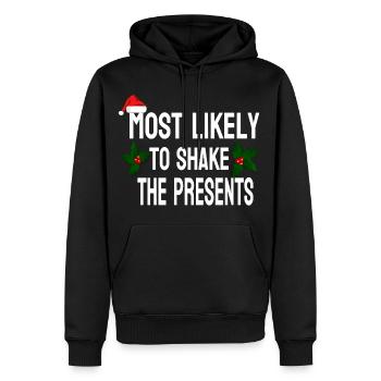 MOST LIKELY TO SHAKE THE PRESENTS - Sweat à capuche Premium bio Homme - noir - Devant - Nico (187cm)