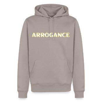 Arrogance golden - Männer Premium Bio Hoodie - Taupe - Vorne - Nico (187cm)