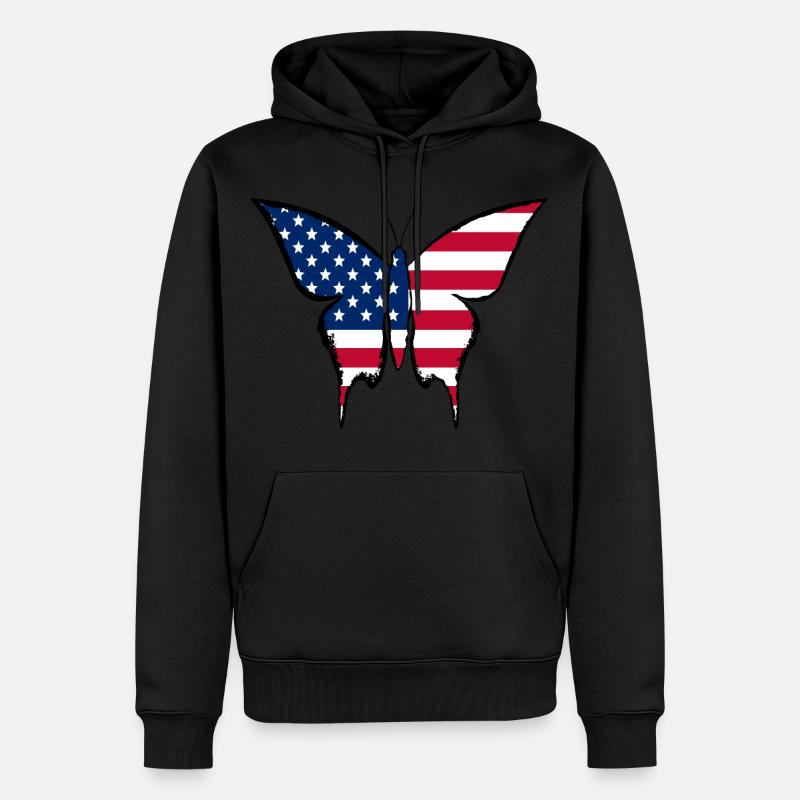 Drapeau des États-Unis papillon - Sweat à capuche Premium bio Homme - noir