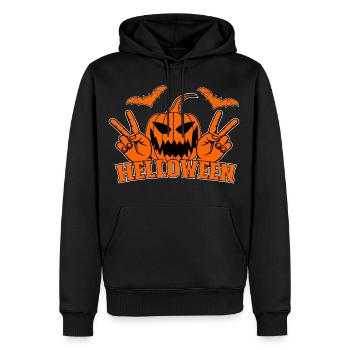 Helloween Frieden Victory Hand Symbol Fledermaus - Männer Premium Bio Hoodie - Schwarz - Vorne - Nico (187cm)