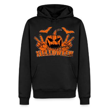 Helloween Frieden Victory Hand Symbol used - Männer Premium Bio Hoodie - Schwarz - Vorne - Nico (187cm)