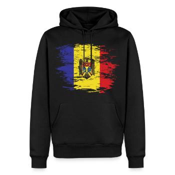 Moldau Flagge used - Männer Premium Bio Hoodie - Schwarz - Vorne - Nico (187cm)
