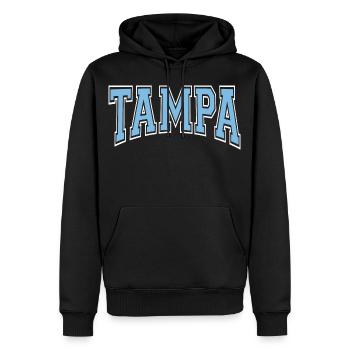 Tampa - Männer Premium Bio Hoodie - Schwarz - Vorne - Nico (187cm)