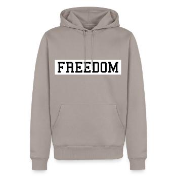 Freiheit - Männer Premium Bio Hoodie - Taupe - Vorne - Nico (187cm)