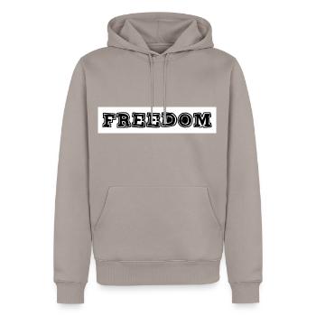 FREIHEIT - Männer Premium Bio Hoodie - Taupe - Vorne - Nico (187cm)