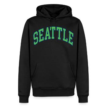 Seattle - Männer Premium Bio Hoodie - Schwarz - Vorne - Nico (187cm)