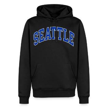 Seattle - Männer Premium Bio Hoodie - Schwarz - Vorne - Nico (187cm)