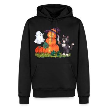 Schneemann Bauen im Halloween Style Witzig Katze - Männer Premium Bio Hoodie - Schwarz - Vorne - Nico (187cm)