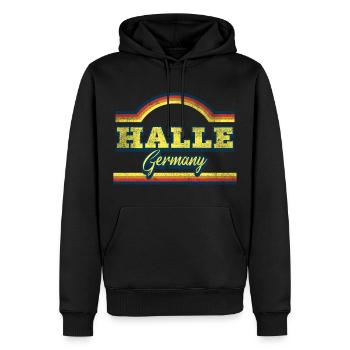Halle Deutschland Stadt Schrift Vintage Retro - Männer Premium Bio Hoodie - Schwarz - Vorne - Nico (187cm)
