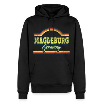 Magdebourg Allemagne Ville Police Vintage Retro - Sweat à capuche Premium bio Homme - noir - Devant - Nico (187cm)