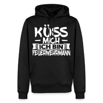 Küss mich ich bin Feuerwehrmann - Männer Premium Bio Hoodie - Schwarz - Vorne - Nico (187cm)