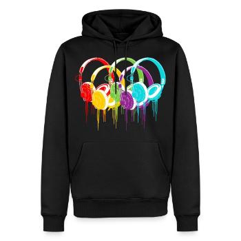 Bunte Kopfhörer - Männer Premium Bio Hoodie - Schwarz - Vorne - Nico (187cm)