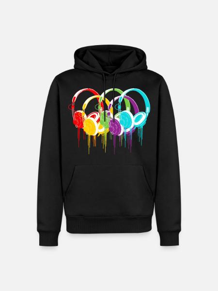 Bunte Kopfhörer - Männer Premium Bio Hoodie - Schwarz