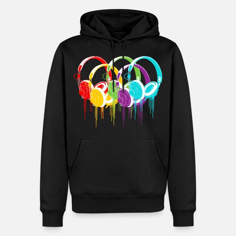 Bunte Kopfhörer - Männer Premium Bio Hoodie - Schwarz