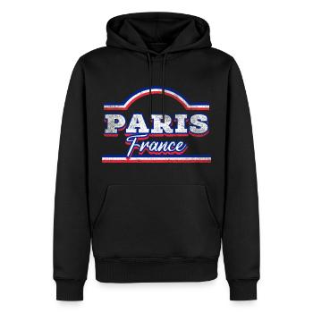 Paris France City Font Vintage Rétro - Sweat à capuche Premium bio Homme - noir - Devant - Nico (187cm)