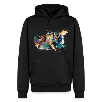 Tiger Splash Grunge Colorful Animal Predator Art - Sweat à capuche Premium bio Homme - noir - Devant - Nico (187cm)