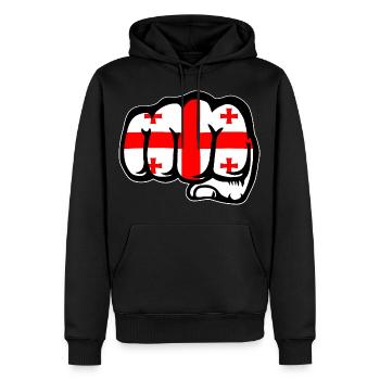 Poing drapeau de Géorgie - Sweat à capuche Premium bio Homme - noir - Devant - Nico (187cm)