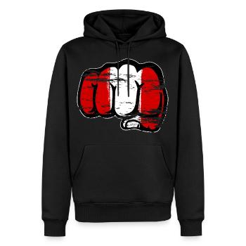 Peru Flagge Faust Hand used - Männer Premium Bio Hoodie - Schwarz - Vorne - Nico (187cm)