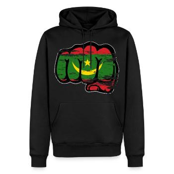 Poing du drapeau de la Mauritanie utilisé - Sweat à capuche Premium bio Homme - noir - Devant - Nico (187cm)