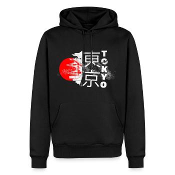 Tokio Japan Asien Stadt Skyline Schrift Grunge - Männer Premium Bio Hoodie - Schwarz - Vorne - Nico (187cm)