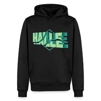Halle Deutschland Stadt 3D Schrift Skyline - Männer Premium Bio Hoodie - Schwarz - Vorne - Nico (187cm)