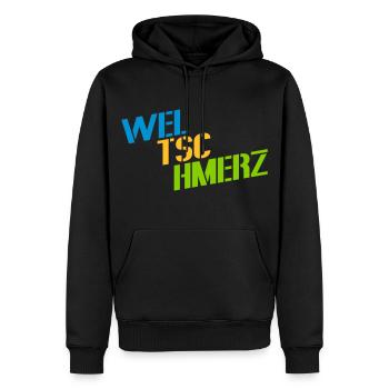 weltschmerz spruch wort motto - Männer Premium Bio Hoodie - Schwarz - Vorne - Nico (187cm)