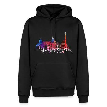 Paris France City Skyline Pixel Coloré - Sweat à capuche Premium bio Homme - noir - Devant - Nico (187cm)