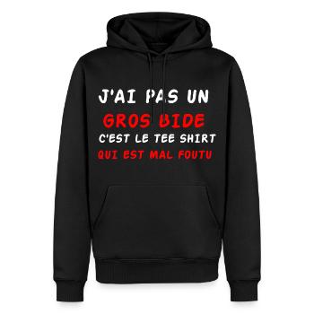 J'ai pas un gros bide - Sweat à capuche Premium bio Homme - noir - Devant - Nico (187cm)