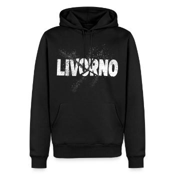 Livourne Italie City Font Grunge Skyline - Sweat à capuche Premium bio Homme - noir - Devant - Nico (187cm)