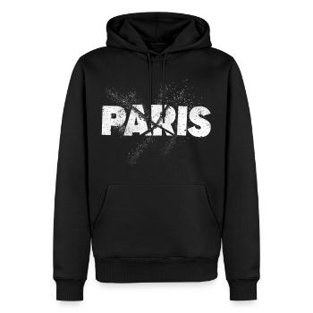 Paris France City Font Grunge Skyline - Sweat à capuche Premium bio Homme - noir - Devant - Nico (187cm)