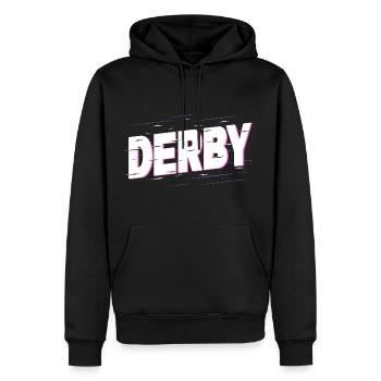 Derby Angleterre UK City Font Accueil Amour - Sweat à capuche Premium bio Homme - noir - Devant - Nico (187cm)