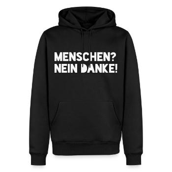 Menschen? Nein danke - Männer Premium Bio Hoodie - Schwarz - Vorne - Nico (187cm)