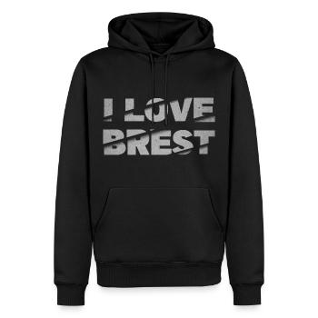 Brest France City Font Skyline J’adore - Sweat à capuche Premium bio Homme - noir - Devant - Nico (187cm)