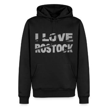 Rostock Allemagne City Font Skyline J’aime - Sweat à capuche Premium bio Homme - noir - Devant - Nico (187cm)