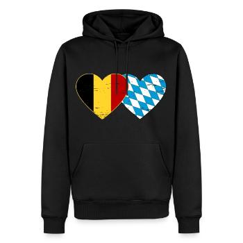 Belgique Bavaroise drapeau coeur utilisé - Sweat à capuche Premium bio Homme - noir - Devant - Nico (187cm)
