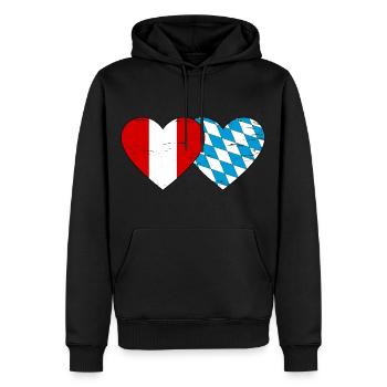 Pérou Bavière drapeau coeur utilisé - Sweat à capuche Premium bio Homme - noir - Devant - Nico (187cm)